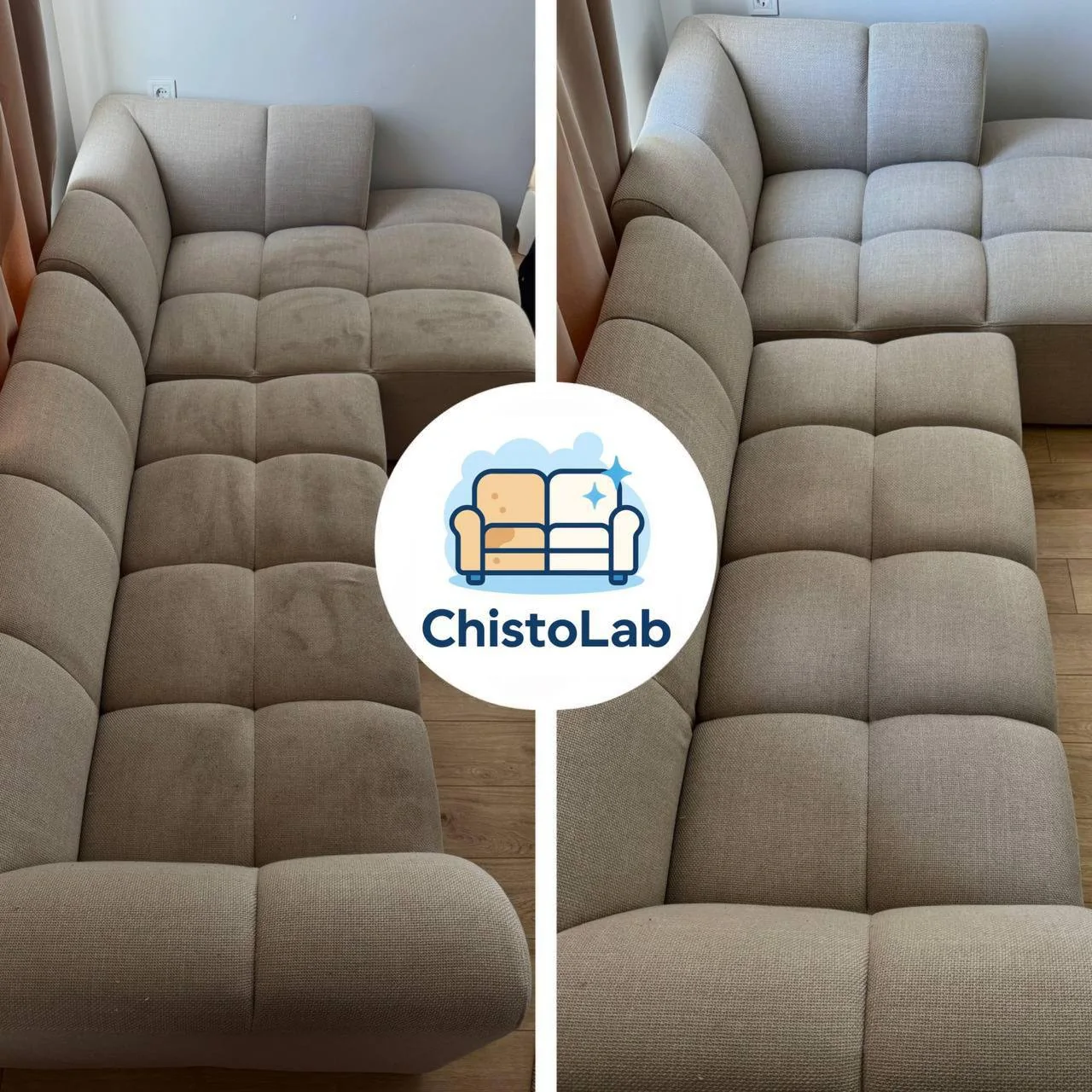 Кутовий диван — ChistoLab — результат до і після